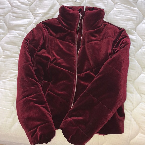 red velvet puffer jacket